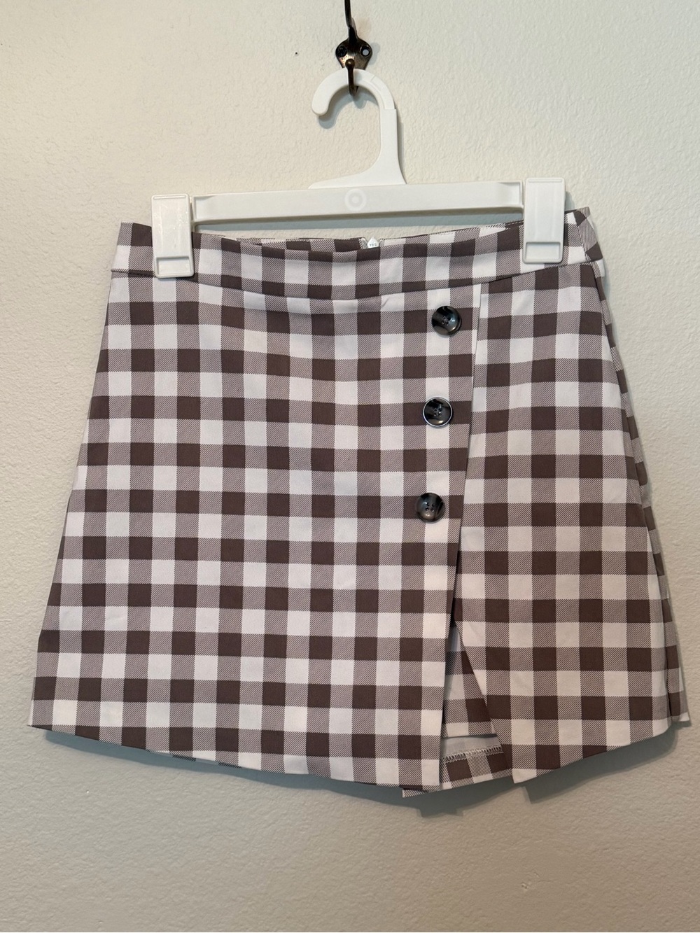 Versona Brown and White Gingham Button-Front Mini Skort Sz 2